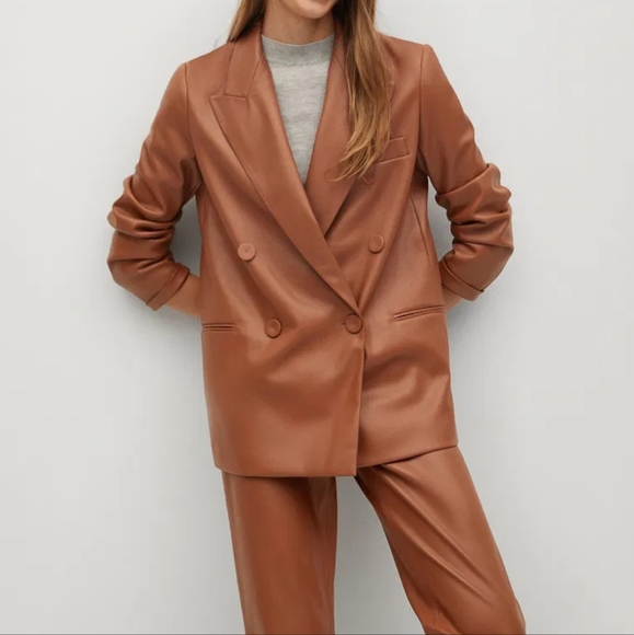 Mango brown faux leather blazer - Picture 3 of 7
